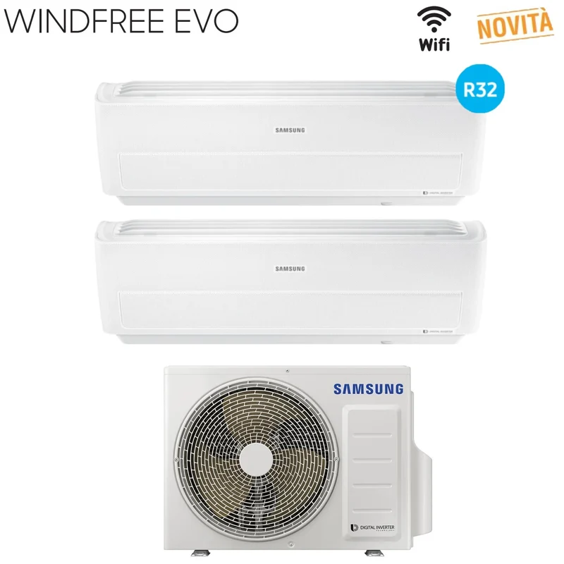 Climatizzatore Condizionatore Samsung Dual Split Inverter serie WINDFREE EVO 7+12 con AJ050NCJ2EG R-32 Wi-Fi Integrato 7000+12000