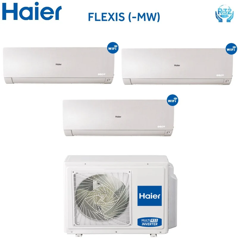 Climatizzatore Condizionatore Trial Split Inverter HAIER serie FLEXIS White 7000+9000+12000 btu con 3U70S2SR2FA R-32 Wi-Fi 7+9+12 - NOVITA'