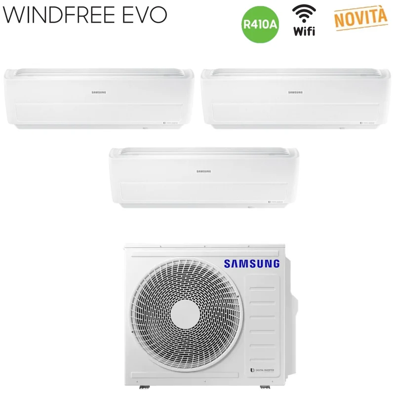 Climatizzatore Condizionatore Samsung Trial Split Inverter serie WINDFREE EVO 9+12+18 con AJ068MCJ3EH R-410 Wi-Fi Integrato 9000+12000+18000 - Novità 2019