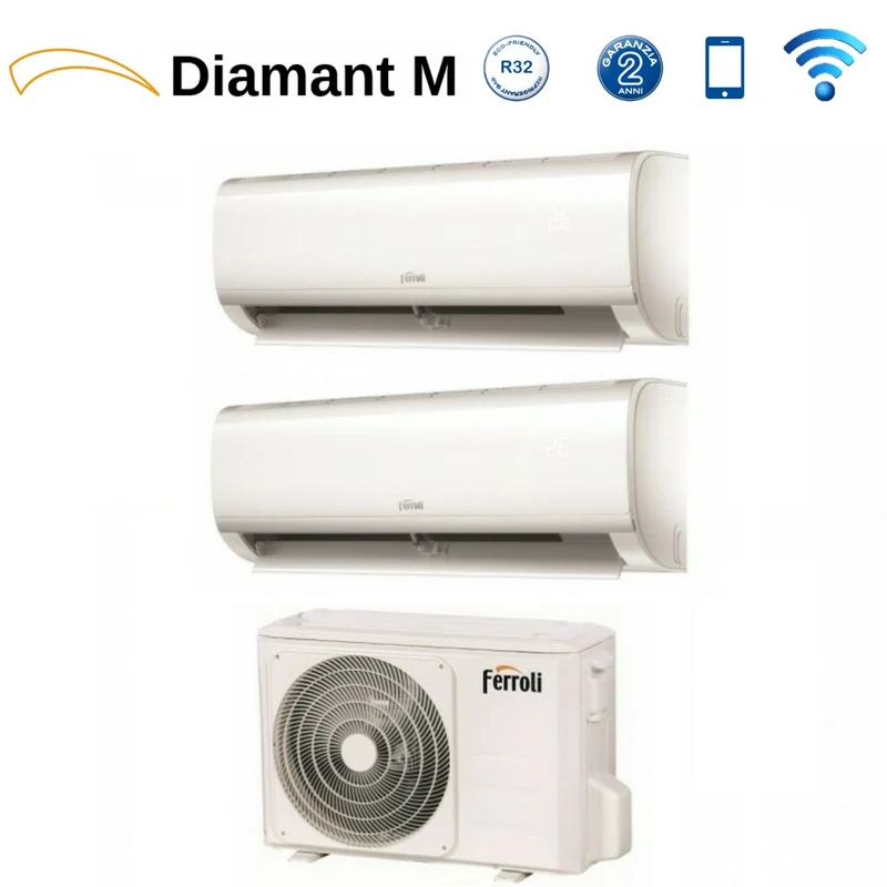 Climatizzatore Condizionatore Ferroli Dual Split Inverter Serie DIAMANT PLUS M 9+12 con 14-2 R-32 Wi-Fi Integrato 9000+12000 - Novità