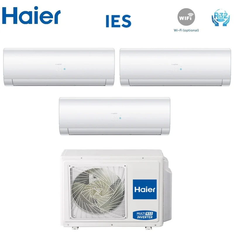 Climatizzatore Condizionatore Haier Trial Split Inverter Serie IES 9+12+12 con 3U70S2SR2FA Gas R-32 9000+12000+12000 Wi-Fi Optional