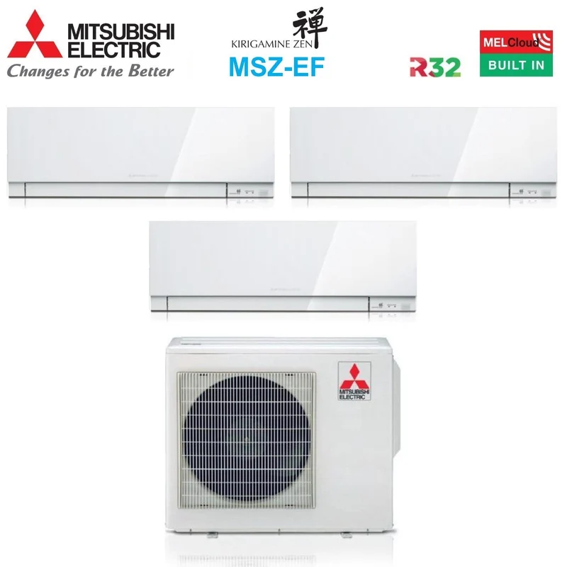 Condizionatore Mitsubishi Electric Trial Split Kirigamine Zen White 9000+9000+18000 con MXZ-3F68VF R-32 Wi-Fi Integrato