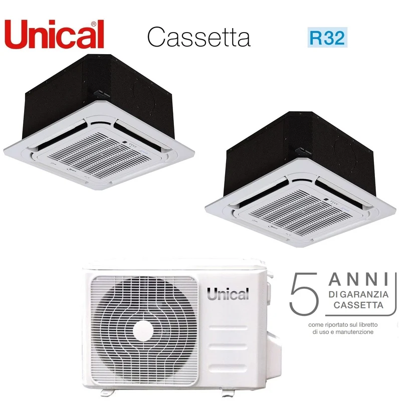 Climatizzatore Condizionatore Unical Dual Split Inverter a Cassetta 12+12 con KMX4 28HE R-32 12000+12000