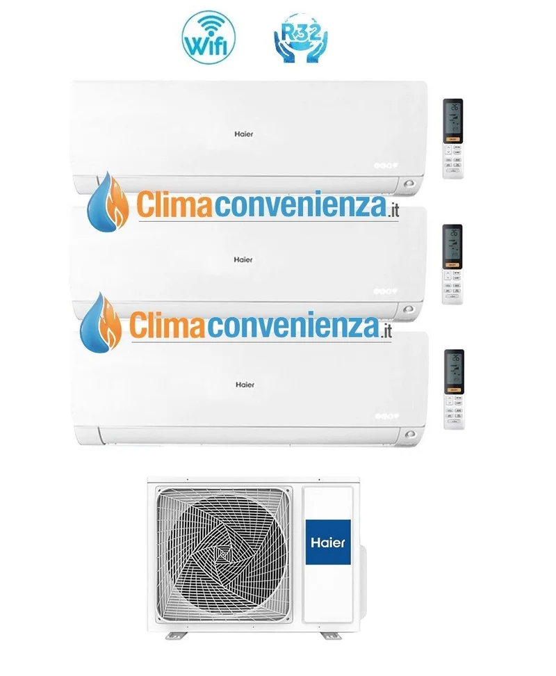 Climatizzatore Condizionatore Trial Split Inverter HAIER serie FLEXIS White 7000+7000+7000 btu con 3U70S2SR2FA R-32 Wi-Fi 7+7+7 - NOVITA'