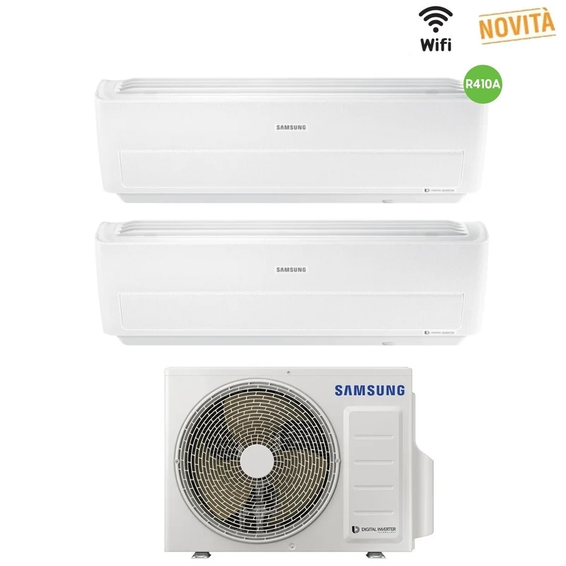 Climatizzatore Condizionatore Samsung Dual Split Inverter serie WINDFREE EVO+WINDFREE LIGHT 12+12 con AJ050MCJ2EH R-410 Wi-Fi Integrato 12000+12000