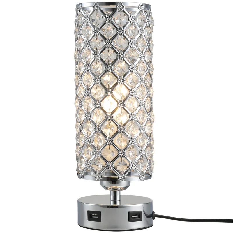EASYCOMFORT Lampada da Tavolo con Paralume in Cristallo 2 Porte USB