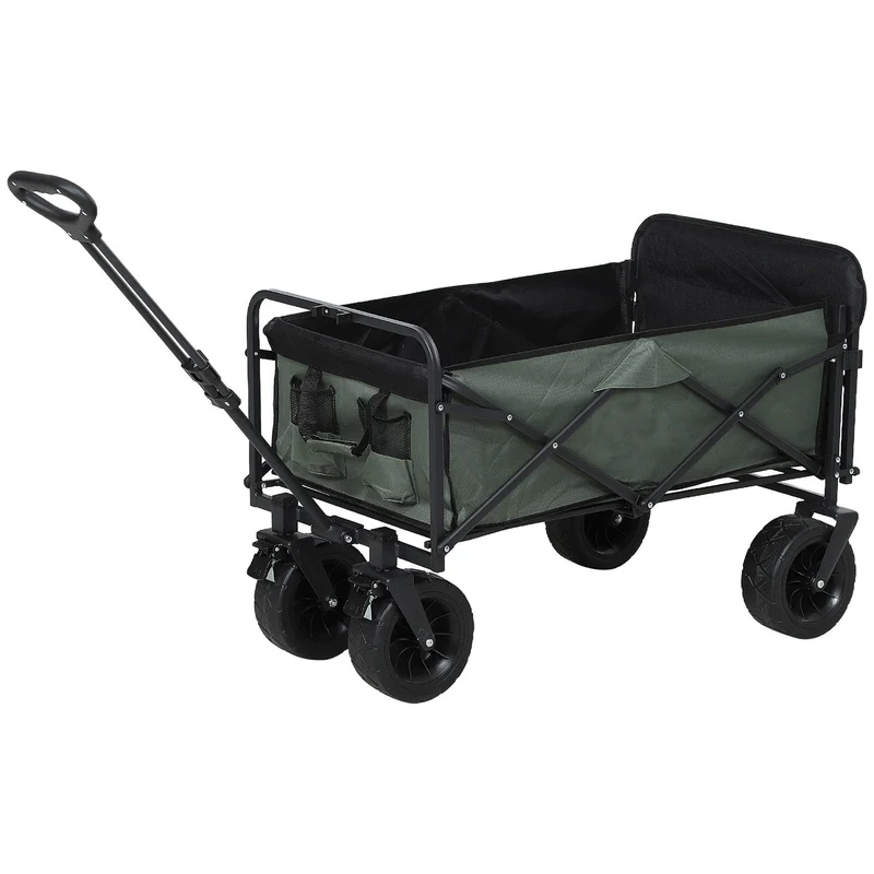 Carrello da Giardino 125x48x78-102 cm da 95L Pieghevole in Acciaio e Poliestere Verde