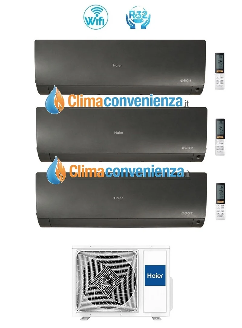 Climatizzatore Condizionatore Trial Split Inverter HAIER serie FLEXIS Black 7000+7000+9000 btu con 3U70S2SR2FA R-32 Wi-Fi 7+7+9 - NOVITA'