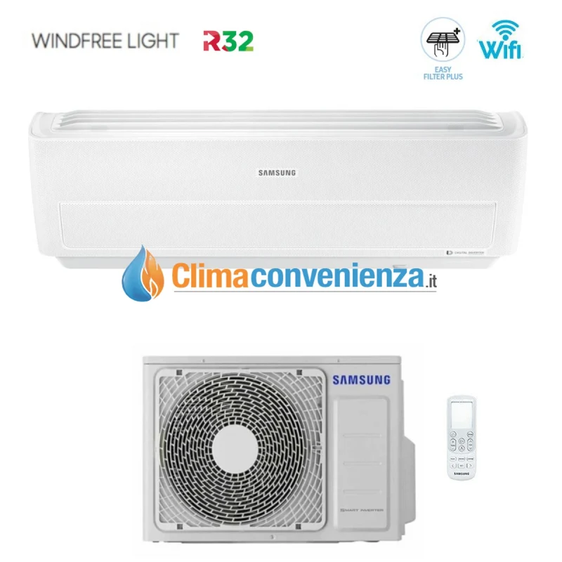 Climatizzatore Condizionatore Samsung Inverter serie WINDFREE LIGHT 9000 BTU AR09NXWXCW R-32 Wi-Fi Integrato classe A++
