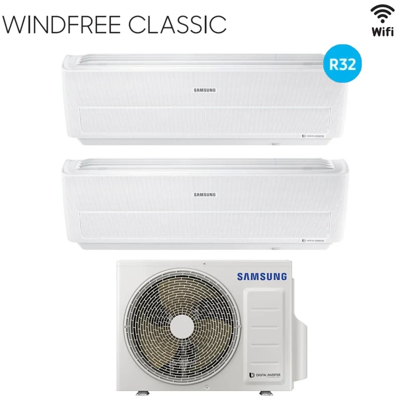 Climatizzatore Condizionatore Samsung Dual Split Inverter serie WINDFREE CLASSIC 9+9 con AJ050NCJ R-32 Wi-Fi Integrato 9000+9000