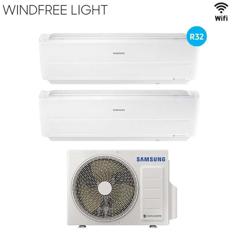 Climatizzatore Condizionatore Samsung Dual Split Inverter serie WINDFREE LIGHT 7+18 con AJ052RCJ3EH/EU R-32 Wi-Fi Integrato 7000+18000