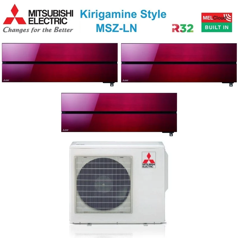 Condizionatore Mitsubishi Electric Trial Split Kirigamine Style Ruby Red 9000+12000+12000 con MXZ-3F54VF R-32 Wi-Fi Integrato