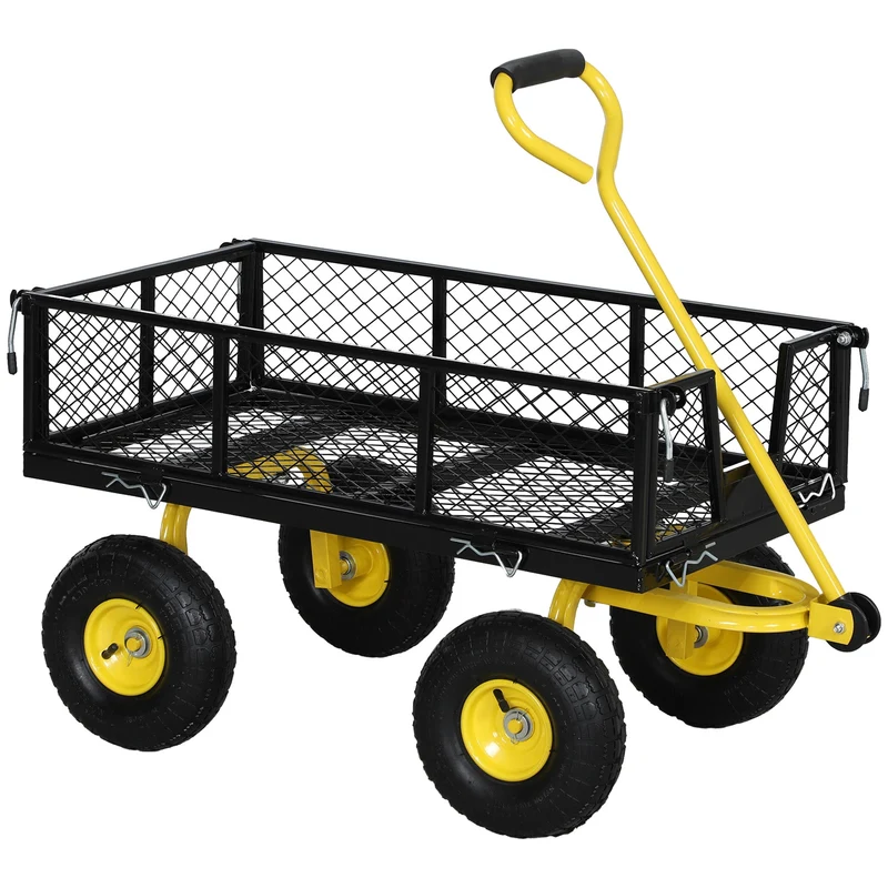 Carrello da Giardino 104x54x51 cm Capacità 200 kg con Pareti Laterali Rimovibili in Acciaio Nero e Giallo