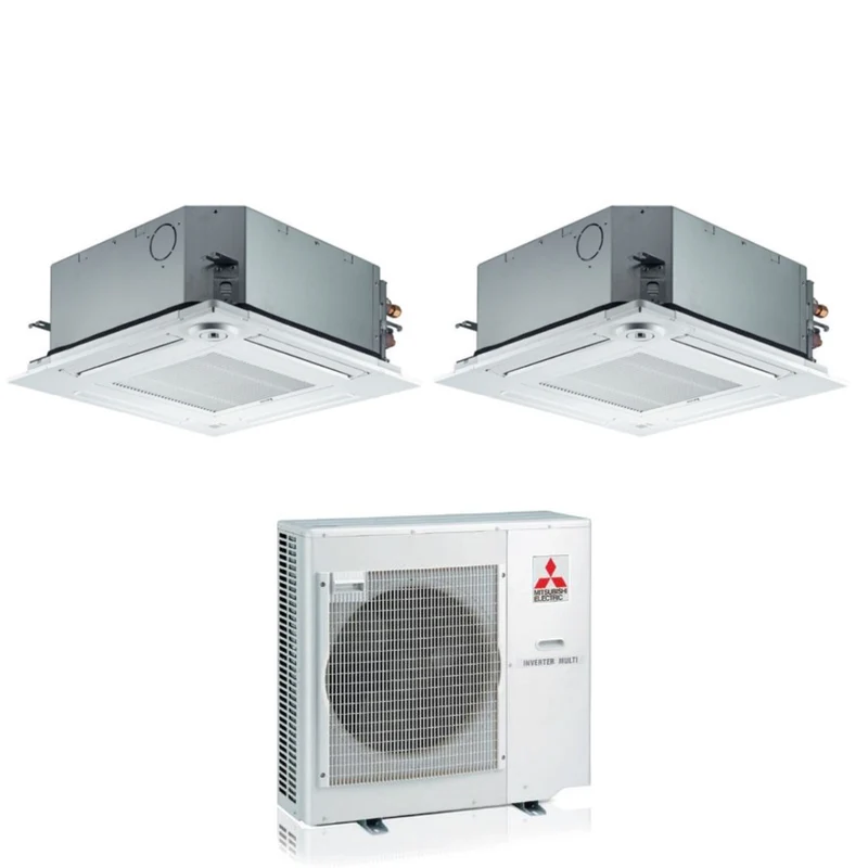 Climatizzatore Condizionatore Mitsubishi Electric Dual Split Cassetta SLZ-M 9+18 con MXZ-4F72VF R-32 Wi-Fi Optional 9000+18000 con Telecomando e Griglia Inclusa