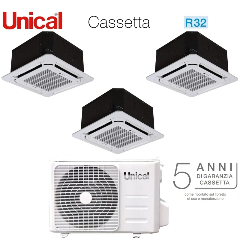 Climatizzatore Condizionatore Unical Trial Split Inverter a Cassetta 12+12+12 con KMX4 28HE R-32 12000+12000+12000