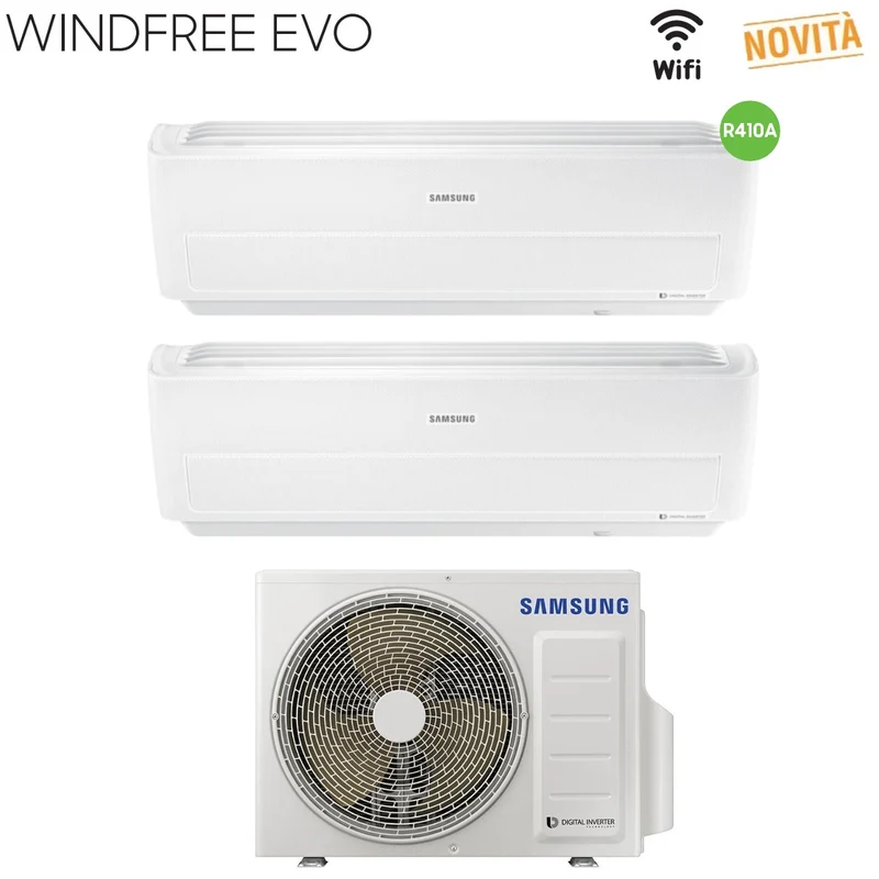 Climatizzatore Condizionatore Samsung Dual Split Inverter serie WINDFREE EVO 7+9 con AJ040MCJ2EH R-410 Wi-Fi Integrato 7000+9000 - Novità 2019