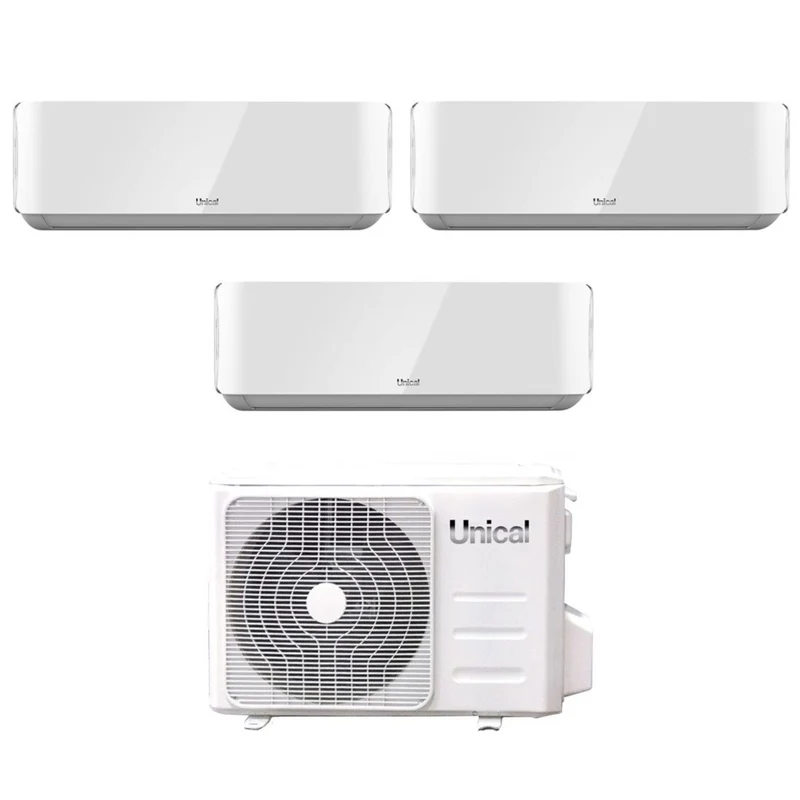 Climatizzatore Condizionatore Unical Trial Split Inverter serie AIR CRISTAL 10+13+13 con KMX4 28HE R-32 Wi-Fi Optional 10000+13000+13000