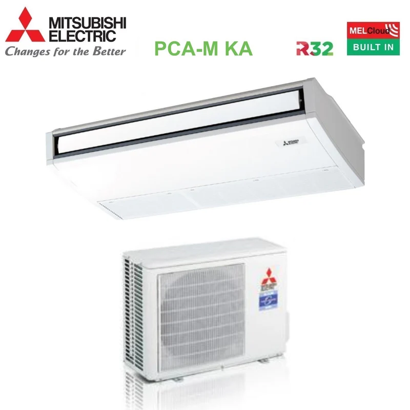 Climatizzatore Condizionatore Mitsubishi Electric Pensile a Soffitto Power Inverter Serie P 21000 Btu PCA-M60KA R-32 Wi-Fi Optional Comando Remoto Prisma Nero PAR-CT01MAA-PB