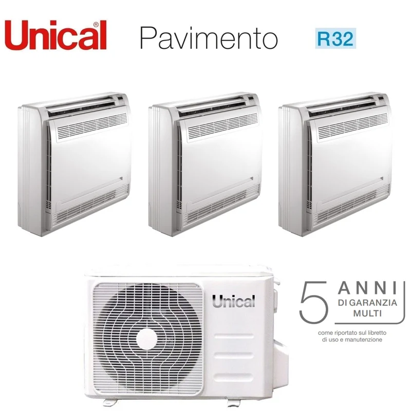 Climatizzatore Condizionatore Unical Trial Split Inverter a Pavimento 12+12+12 con KMX4 28HE R-32 12000+12000+12000